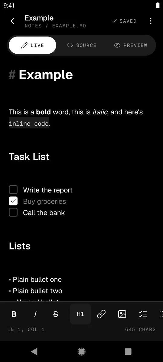 Live mode: markers hidden away from the cursor