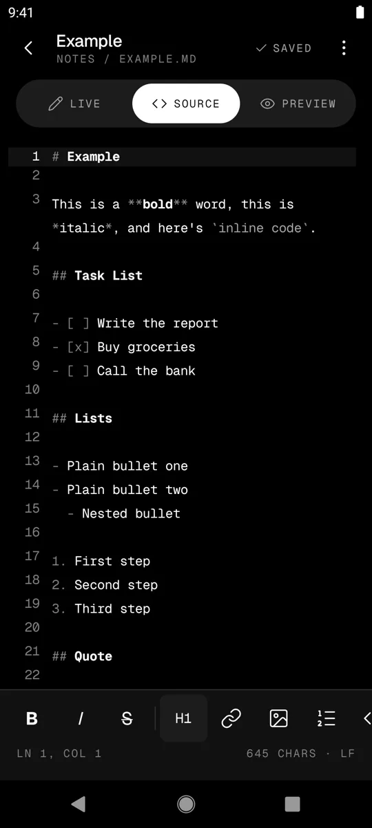 Source mode with line numbers